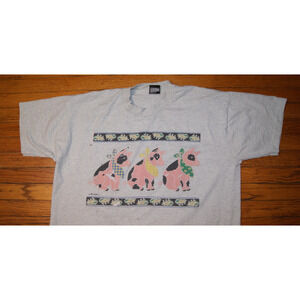 Vintage 90s Pig Bandit Robber Corn Farm Air Waves XL TShirt Paint Stains USA